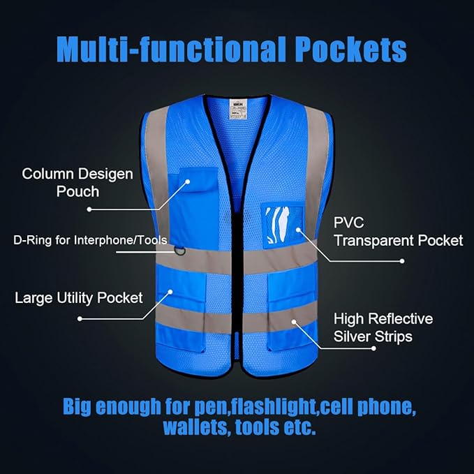 BeautyWill Custom Safety Vest Customized Logo Class 2 High Visibility Reflective Vest with Pockets Construction workwear