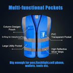 BeautyWill Custom Safety Vest Customized Logo Class 2 High Visibility Reflective Vest with Pockets Construction workwear