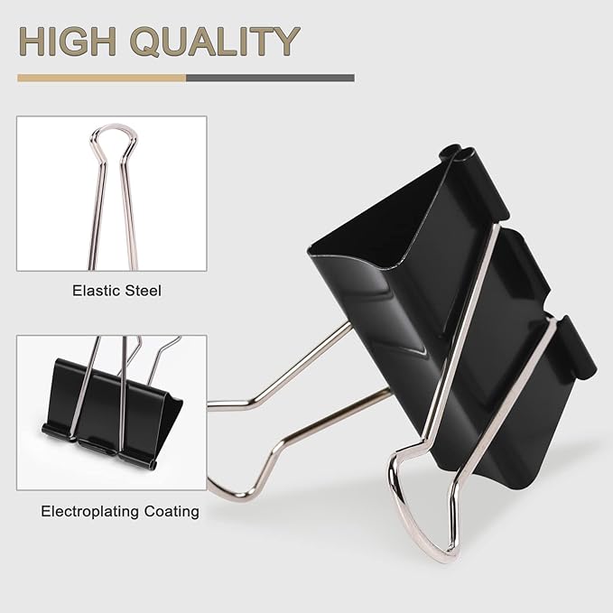 24pcs Binder Clips, 2 Inch Metal Paper Clips, Stationary Foldback Clips for School, Home Supplies, 12 per Box, 2 Boxes