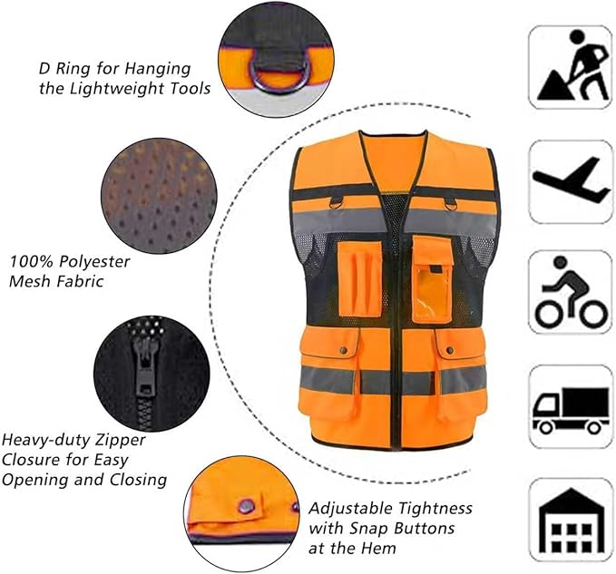 Safety Vest High Visibility Reflective Construction Vest for Men Women