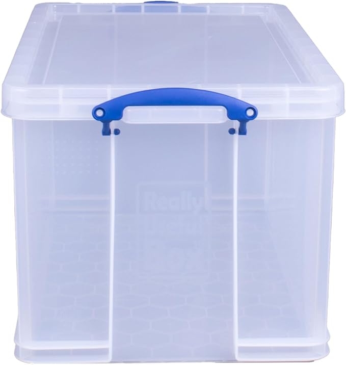 Really Useful Box 84 Liters Storage Container with Snap Lid and Clip Lock Handle for Lidded Home and Item Storage Bins, 6 Pack, Clear
