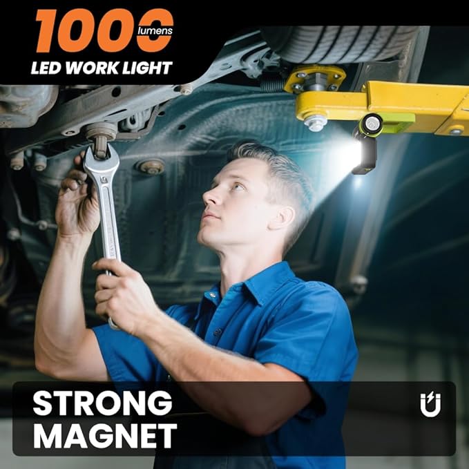 Yemao Led Work Light Rechargeable,Small Portable Work Light with Battery,High Lumen Underhood Work Lights with Magnetic,8 Modes Mechanic Lamp for Automotive Work,Garage,Shop,Car Repair,Emergency