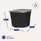 HOMZ Durable Molded Bin, Plastic Storage Container with Lid, 18 Gallon, Black/Gray - Stackable Organizer Totes and Boxes for Bedroom, Kitchen, and Garage Organization
