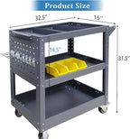 3 Tier Rolling Tool Cart, 500 lbs Capacity, 31.5"x29"x15", Mechanics Cart with 4 Dividers, Mesh Panel & Screwdriver Shelf