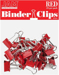 JAM PAPER Colorful Binder Clips - Small - 3/4 Inch (19 mm) - Red Binderclips - 25/Pack