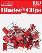 JAM PAPER Colorful Binder Clips - Small - 3/4 Inch (19 mm) - Red Binderclips - 25/Pack