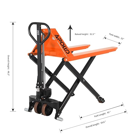 APOLLOLIFT Scissor Pallet Trucks, Manual Pallet Jack, 2200lbs Capacity Pallet Lift, 45" Lx21 W Fork, 31.5" Raised Height, Suitable for Open Bottom Pallets