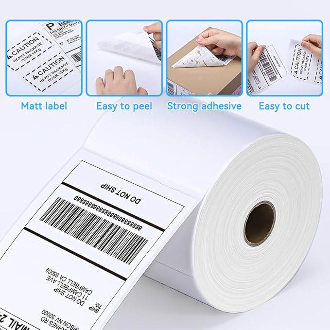 Label KINGDOM 4 x 6 Inch Direct Thermal Shipping Label Roll, 500 Sheets for Rollo Zebra Munbyn or Other Thermal Printer Used on FedEx, USPS, UPS, DHL for Address Label, 1 Roll