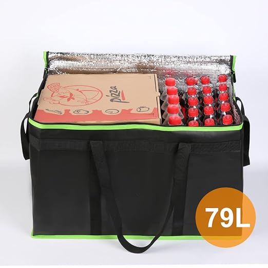 Bodaon 3-Pack Insulated Food Delivery Bag, XXX-Large Meal Grocery Tote Insulation Bag for Hot/Cold Food, Commercial Cooler/Thermal Bags, Large Capacity Reusable Warming Bag, Black with Green Edge