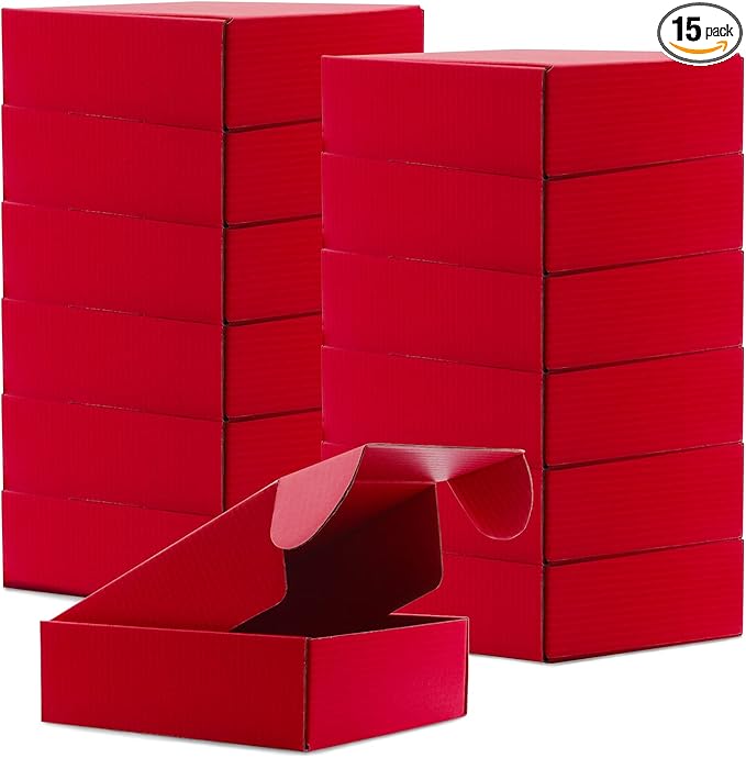 Cardboard Boxes Shipping Boxes,15 Pack Recyclable Corrugated Cardboard Box Small Mailing Storage Gift Boxes for Shipping, Mailing, Gifts Packaging, 6x6x2" (Red)