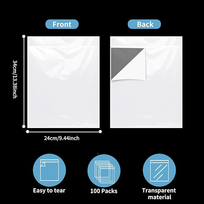 souG 100Pcs Self Adhesive Display Pockets - 8.5 x 11 Inch Paper Sleeves for Wall and Door Communication, Clear Adhesive Sheet Protectors for Office, School, Box Posting Signs