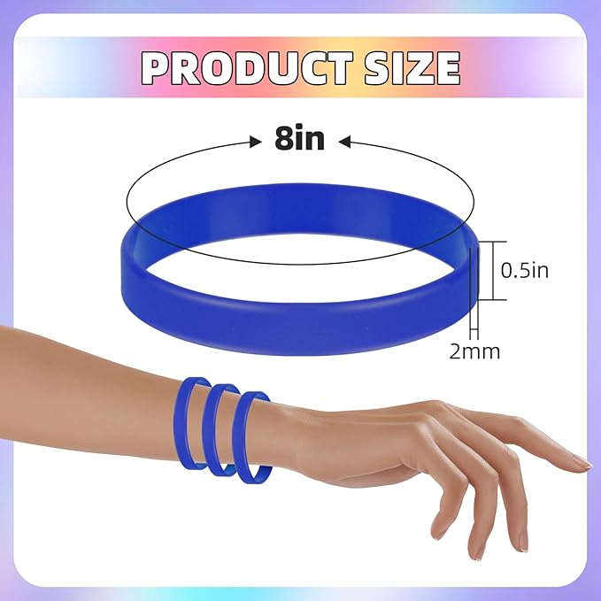 100 Pcs Blank Silicone Wristbands, Graduation Elastic Bracelet Bulk Rubber Bracelets For Men Women And Teens-Blue