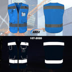 TCCFCCT Reflective Safety Vest 9 Pockets High Visibility Vest for Men Women, Hi Vis Reflective Work Vest for Safety, Meets ANSI/ISEA Standards, (Blue, XX-Large)