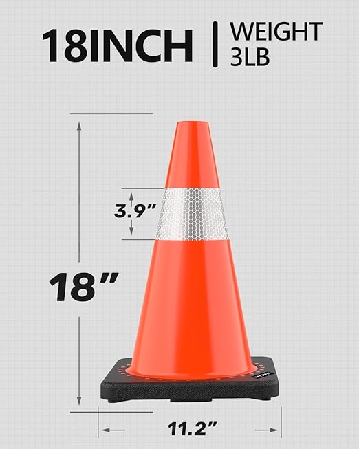 (8 Pack) BATTIFE Traffic Cones 18 Inch with Black Weighted Base, PVC Orange Cone for Traffic Control,Construction Events, Driveway Road Parking Lot