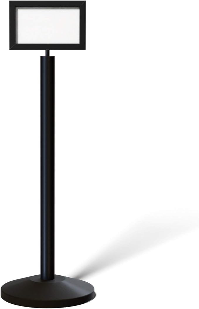 Pedestal Standing Floor Sign Frame with Sloped Base, 7x11 Inch Horizontal, Black Powder Coated Steel - CCW Series SFFS-100
