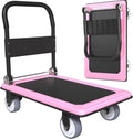 WUD Push Cart, Folding Mobile Platform Trolley,Thickened and Reinforced, 360° Swivel Wheels,35.4 “L x 23.6 ”W, 1100 lb. Pink Dolly cart with Wheels (Pink, Large)
