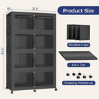 800 QT Extra Large Stackable Storage Bins with Lid, 200 Gal Collapsible Storage Box with Wheels, Folding Closet Organizers and Storage Cabinet with Doors for Home, Kitchen, Office, 4Pack Black