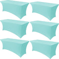 Obstal 6 Pack Stretch Spandex Table Covers for 8 Foot Tables - 8 FT Rectangular Fitted Tablecloth Protector for Wedding, Banquet, Party (Turquoise Blue, 96'' Length x 30'' Width x 30'' Height)