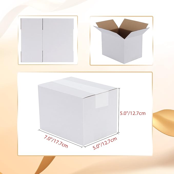 Calenzana 7x5x5 Shipping Boxes Set of 40, White Corrugated Cardboard Box for Mailing Packing Gifts Small Business