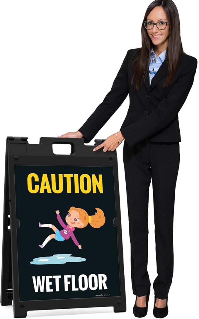 Caution Wet Floor with Graphic Sidewalk Sign Kit, 18x24 Inches, with A Frame Stand, Made in USA