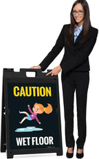 Caution Wet Floor with Graphic Sidewalk Sign Kit, 18x24 Inches, with A Frame Stand, Made in USA