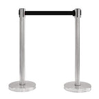 VIP Crowd Control Retractable Belt Stanchion Queue Safety Barrier Set, 36" Ht, 78" Belt + Wall Bracket (6 Satin Stainless Posts Black Belt + SFrame + WBracket)