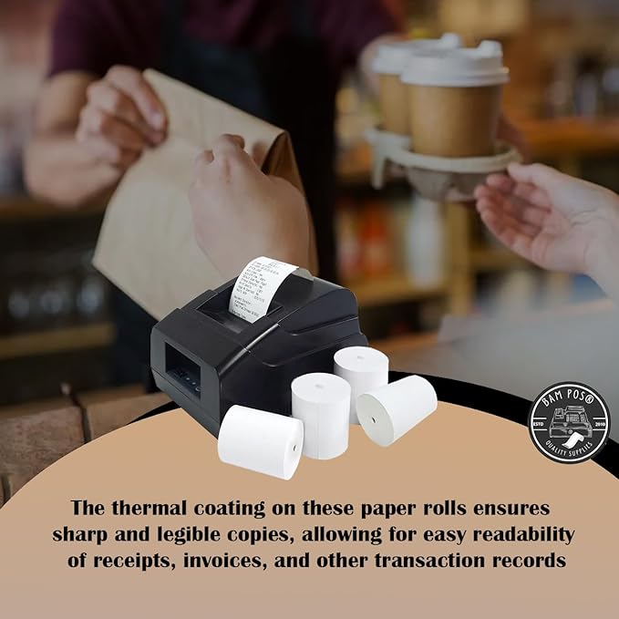 BAM POS 3 1/8" x 190' Thermal Receipt Paper Rolls For Most POS Systems and Receipt Printers, Compatible With Clover Station, Square Station, Toast Station, TM-T88, TSP Series (30 Rolls)