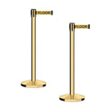 CCW Series RBB-100 - Set of 2 Stanchion Retractable Belt Barriers (7.5 Foot Belt, Yellow with"Caution - Wet Floor" Black Letters Belt with Polished Brass Post)