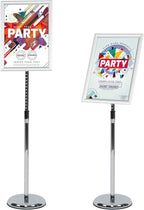 Pedestal Poster Stand, Adjustable Aluminum 11 x 17 Floor Standing Holder for Vertical and Horizontal View Sign Display, Silver