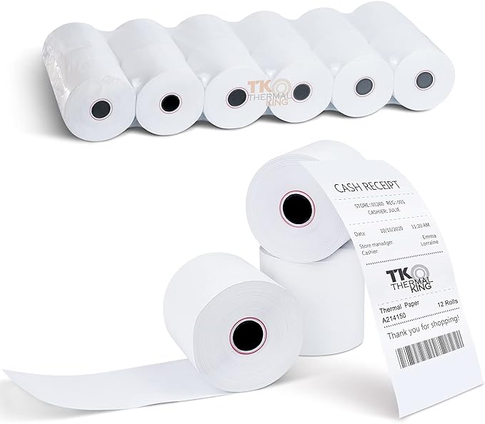 (12 Rolls) 2 1/4" x 150' Thermal Paper, Adding Machine/Calculator POS Receipt paper for Cash Registers