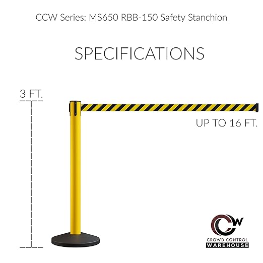 Crowd Control Warehouse CCW Series RBB-150 - Set of 2 Stanchion Retractable Belt Barriers - 16 Foot, Blue Belt with Orange Post - Easy Assembly