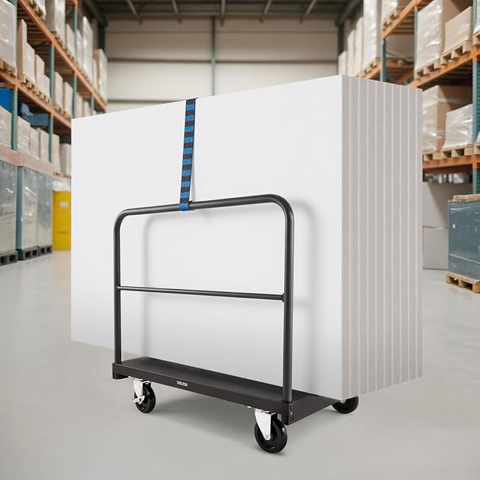 VEVOR Drywall Cart Dolly, 1800 lbs Load Capacity, 2-in-1 Steel Panel Truck Cart with 5 inch Swivel Casters, 36 x 24 inch Platform Truck with 4 Side Handrails for Factory, Warehouse, Garage, Black