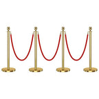 4 PCS Stanchions and Velvet Ropes, Gold Posts 5 Feet Crowd Control Barriers, Stainless Steel Poles for Red Carpet Themed Party Decoration (Golden)