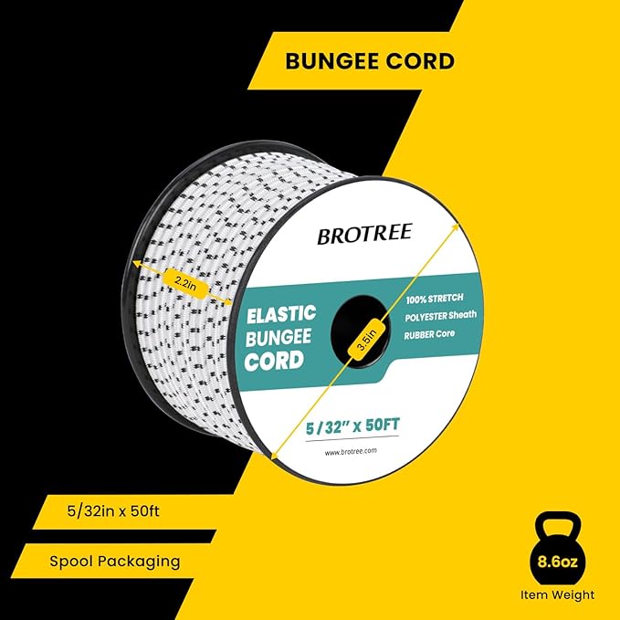 Bungee Cord Elastic Shock Cord 5/32" x 50' Bungee Rope for DIY, Tie Downs, Kayak and Outdoor - White&Black