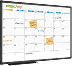 JILoffice Magnetic Dry Erase Calendar Whiteboard, 1 Month White Board Calendar Planner 24 X 18 Inch, Black Aluminum Frame Wall Mounted Board for Office Home and School