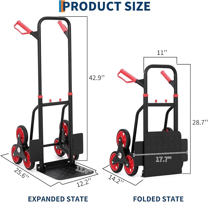 3 in 1 Industrial Convertible Stair Climbing Cart,1000 LBS Capacity Folding Hand Truck Dolly Cart with Telescoping Handle and 2 Elastic Rope for Transport & Moving in Warehouse, Home, Supermarket