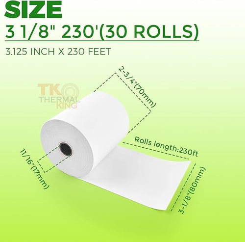 (30 Rolls) 3 1/8" x 230' Thermal Paper, POS Receipt Paper for Retail Business Cash Register, Fits Most Credit Card Terminal Point Of Sale
