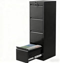 4 Drawer Metal File Cabinet with Lock, Wide Office Steel Filing Cabinet, Mobile Storage Organizer for Letter Legal Files, Home Office School Tool Storage Cabinet, Black