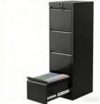4 Drawer Metal File Cabinet with Lock, Wide Office Steel Filing Cabinet, Mobile Storage Organizer for Letter Legal Files, Home Office School Tool Storage Cabinet, Black