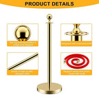 LOVMOR 12Pcs Gold Stanchion Posts Queue with 8pcs Red Velvet Rope, Crowd Control Barriers Queue Line Rope, Crowd Control Stanchion for Party Supplies