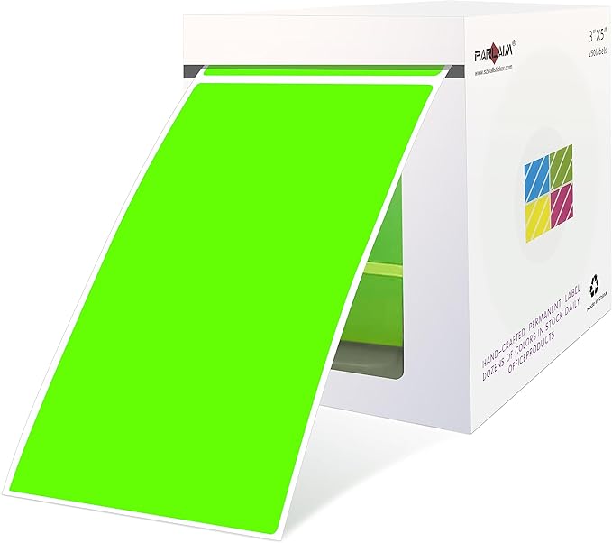 PARLAIM 3 x 5 inch Rectangle Sticker Labels, 250PCS Adhesive Color Coding Stickers for Moving Box Inventory Label, Fluorescent Green