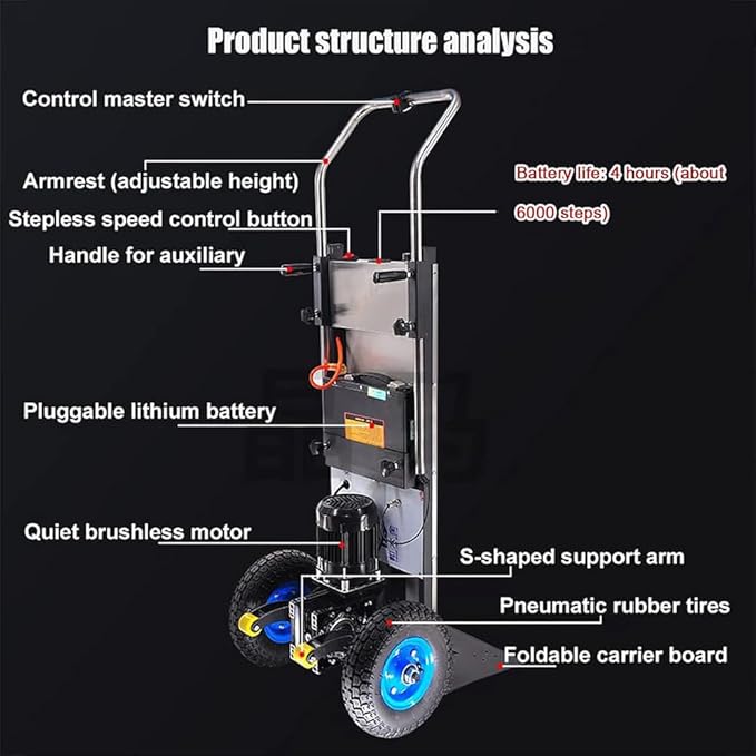 Electric Stair Climber, Capacity Electric Stair Climbing Hand Truck 1200W Heavy-Duty Motorized Dolly for Straight & Curved Stairs, Effortless Heavy Load Transport