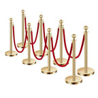VEVOR Stanchions and Velvet Ropes 8Pcs, Hollow Base with Stainless Steel Post, 6 Red Velvet Ropes and Posts, Crowd Control Barriers Gold Stanchions, Red Carpet Runner Poles for Party Supplies
