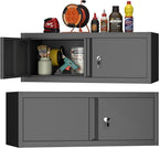 GREATMEET Metal Garage Storage Cabinets, Lockable Storage Cabinet with Doors, Wall Mount Cabinet Storage with Lock, Hanging Floating (Black, 13" H)