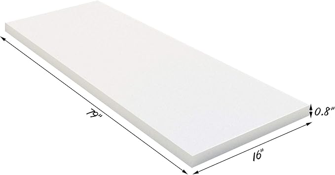 Cushion Sheet Upholstery Foam High Density Foam Padding Seat Replacement Upholstery Wrap Sponge Padding for Cushions Chairs Packing Storage and Shipping(79 x 16 x 0.8 Inch,White)