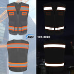TCCFCCT Mesh Reflective Safety Vest with Pockets High Visibility Vest for Men Women, Work Vest with Fluorescent Orange Extend Edge, Meets ANSI/ISEA Standards, Grey, S