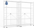 ALANNG 40" W Foldable 5-Tier Storage Shelves with Wheels, Adjustable & Removable Metal Rack, Heavy Duty Rolling Organizer for Kitchen, Garage, Closet, Pantry, and Office (White,2 Pack)