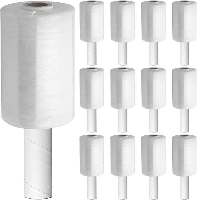 Stretch Wrap Film, 15" x 1000Ft Shrink Wrap Roll with Handles,60 Gauge Stretch Wrap Industrial Strength, Plastic Wrap for Pallet Wrapping Shipping Moving and Surface Protection (12 Pack-5"-80 Gauge)