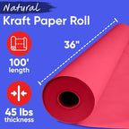 USA Made 36" x 1200" Christmas Red Kraft Paper Roll, 45 lbs Thickness, American Quality Colored Kraft Paper for School, Poster Arts, Bulletin Board - Odorless, Non-Toxic, Safe for Kids
