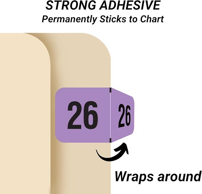 2026 Year Labels, Doctor Stuff 2026 Chart Stickers, Fluorescent Violet Color Coded, USA Made Year Stickers for End Tab File Folders, 500 Labels/Roll in a Dispenser Box, 3/4" x 1-1/2"